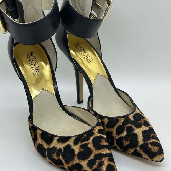 NEW! Michael Kors Leopard Print Ankle Strap Stiletto Heels - Picture 1 of 12